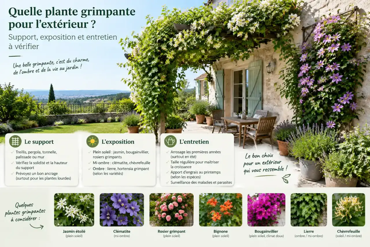 Quelle plante grimpante pour l’extérieur ? Support, exposition et entretien à vérifier