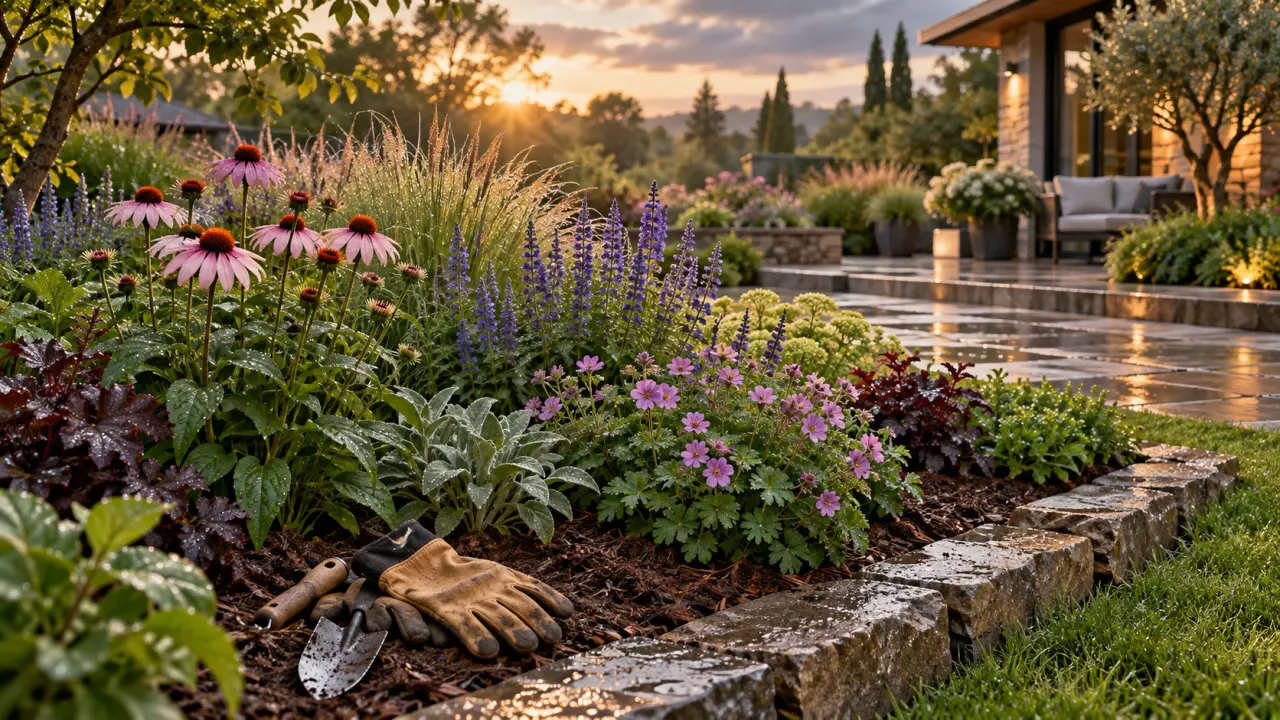 Massif de vivaces fleuri dans un jardin élégant