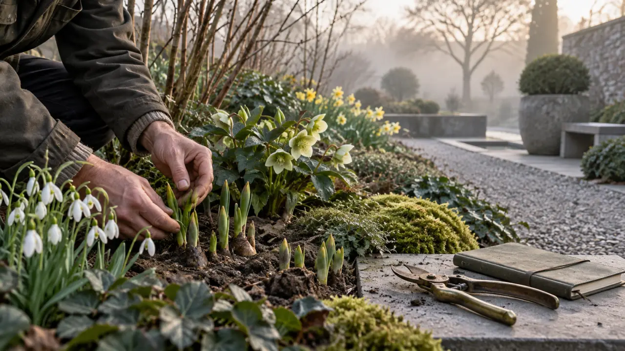 Cloche en verre protégeant une jeune plante dans un jardin au printemps