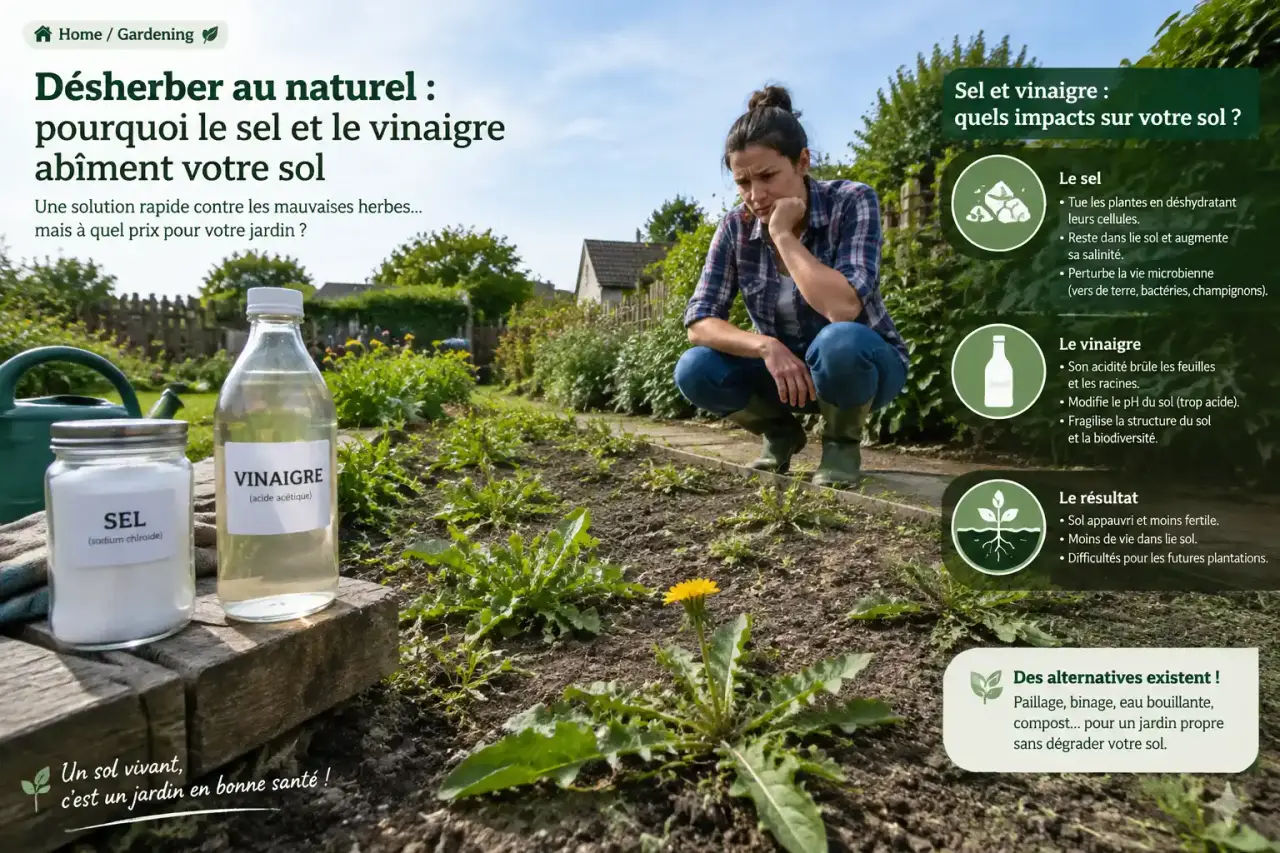 Désherber au naturel : pourquoi le sel et le vinaigre abîment votre sol