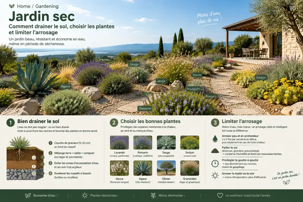 Jardin sec : comment drainer le sol, choisir les plantes et limiter l’arrosage