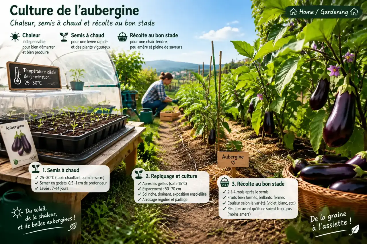Culture de l’aubergine : chaleur, semis à chaud et récolte au bon stade