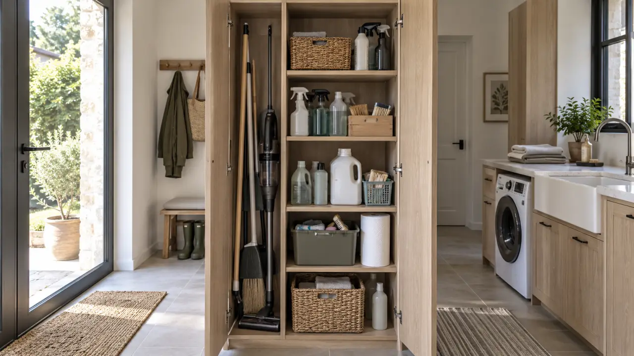 Meuble rangement balai : 30 cm suffisent-ils pour les balais, l’aspirateur et les produits ménagers ?