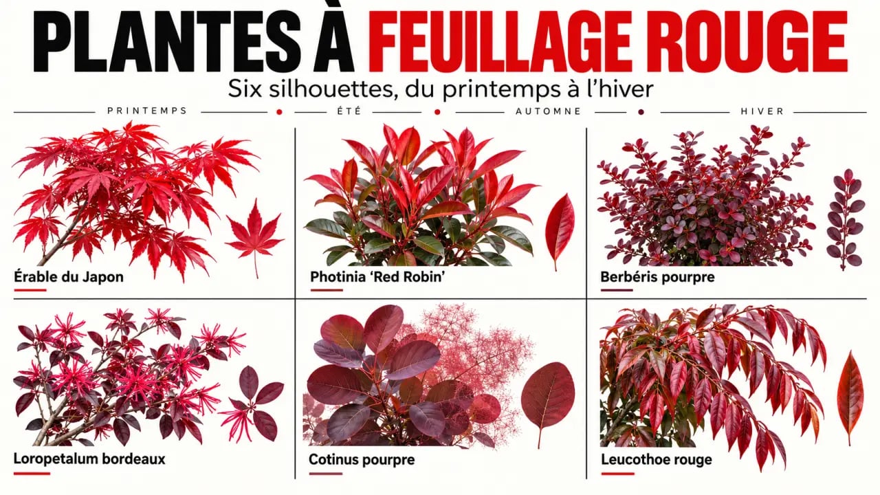 Plantes à feuillage rouge : six arbustes et petits arbres aux nuances pourpres, bordeaux et bronze selon les saisons